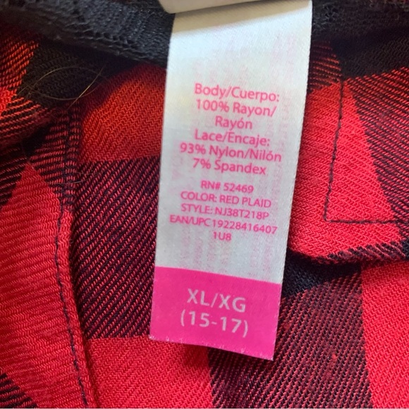 NO BOUNDARIES Buffalo Plaid Shirt With Lace Tie Front Red Ladies Sz Small/Girls - Picture 8 of 9